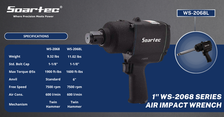 Air Impact Wrench 1" Twin Hammer 1600 ft-lb | WS-2068L - Soartec® Industrial Tools