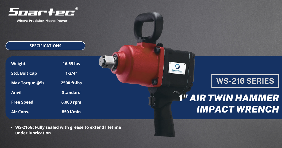 D-Handle Air Impact Wrench 1" Pinless Hammer 2500 ft-lb | WS-216G - Soartec® Industrial Tools