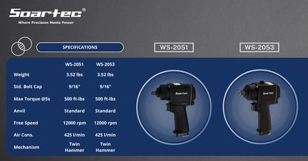 Air Impact Wrench 1/2" Twin Hammer 500ft-lb | WS-2053 - Soartec® Industrial Tools