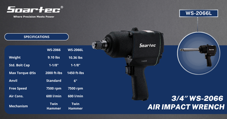 3/4" Air Impact Wrench Twin Hammer 2000 ft-lb | WS-2066P - Soartec® Industrial Tools