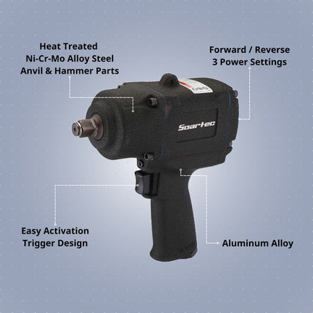 Air Impact Wrench 1/2" Twin Hammer 960ft-lb | WS-208 - Soartec® Industrial Tools