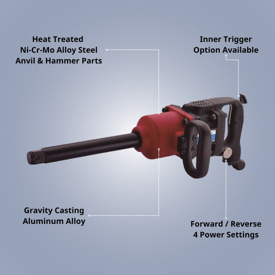 D-Handle Air Impact Wrench 1" Twin Hammer Explosion-Proof 2200 ft-lb | WS-215T-8 / WS-215T-8EX - Soartec® Industrial Tools