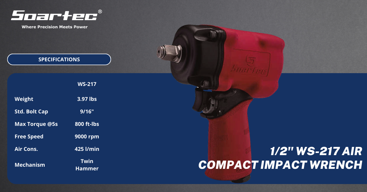 Air Impact Wrench 1/2" with Protective Cover 800 ft-lb | WS-217 - Soartec® Industrial Tools