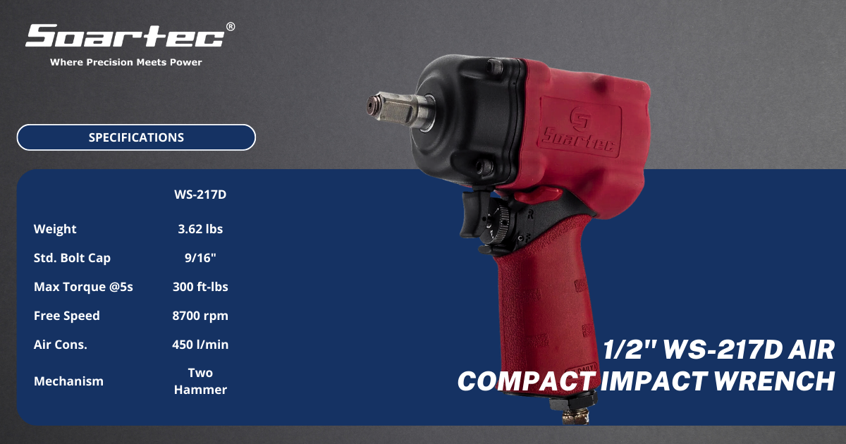 Air Impact Wrench 1/2" with Protective Cover 800 ft-lb | WS-217 - Soartec® Industrial Tools