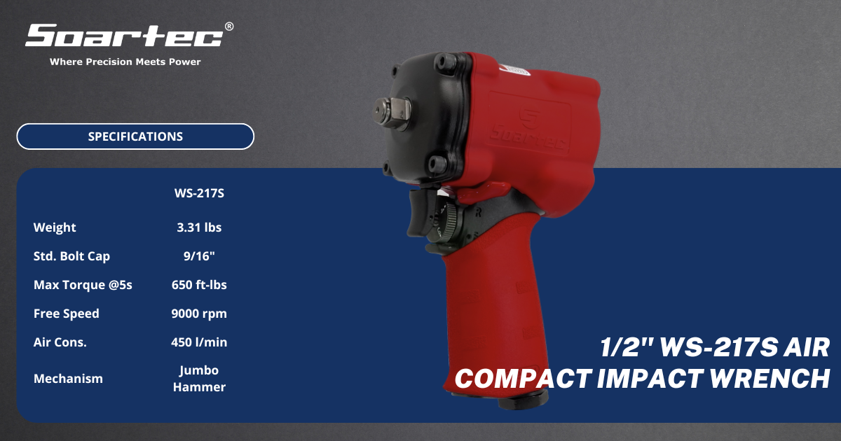 Air Impact Wrench 1/2" with Protective Cover 800 ft-lb | WS-217 - Soartec® Industrial Tools