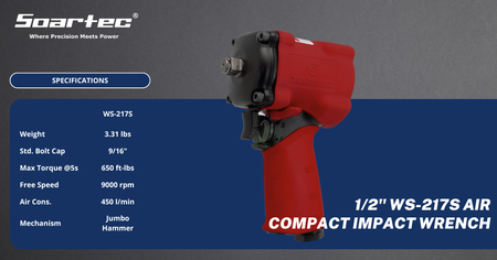Air Impact Wrench 1/2" with Protective Cover 800 ft-lb | WS-217 - Soartec® Industrial Tools