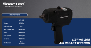 Soartec 1/2" WS-208 Air Impact Wrench, twin hammer