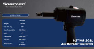 Soartec 1/2" WS-208L Air Impact Wrench, twin hammer